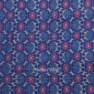 Blue Flourish Pattern Sambalpuri Ikat Cotton Fabric