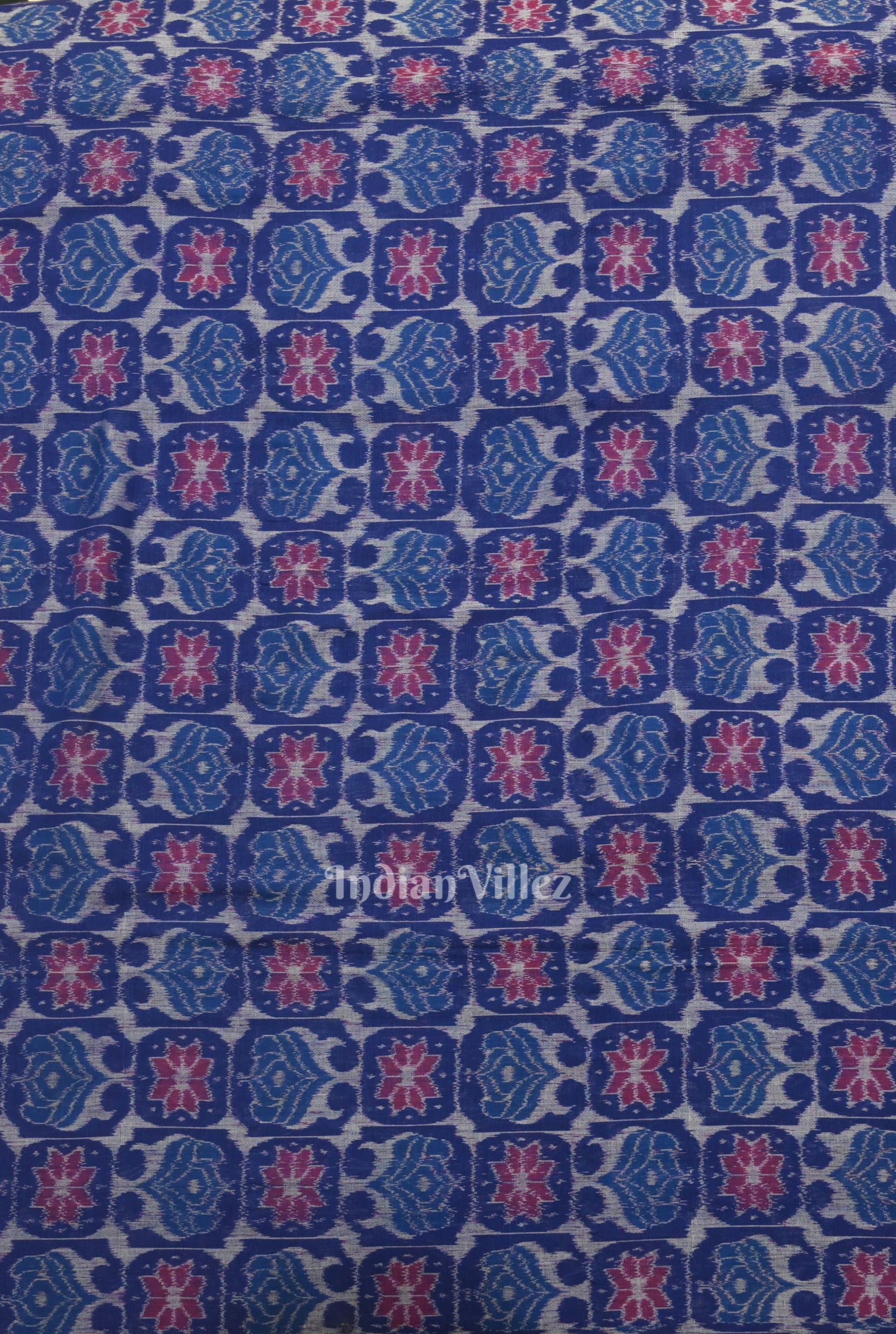 Blue Flourish Pattern Sambalpuri Ikat Cotton Fabric