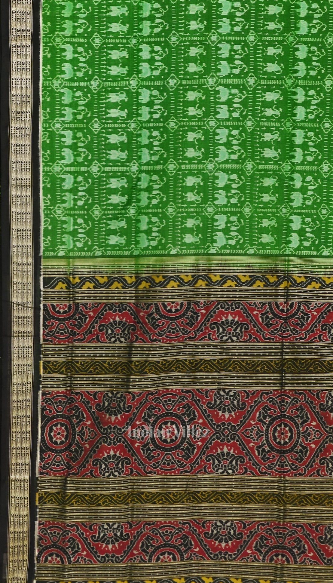 Green with Black Sambalpuri Bapta Cotton*Silk Saree
