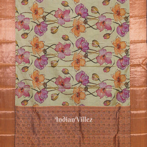 Light Green Floral Digital Print Kanjivaram Silk Saree