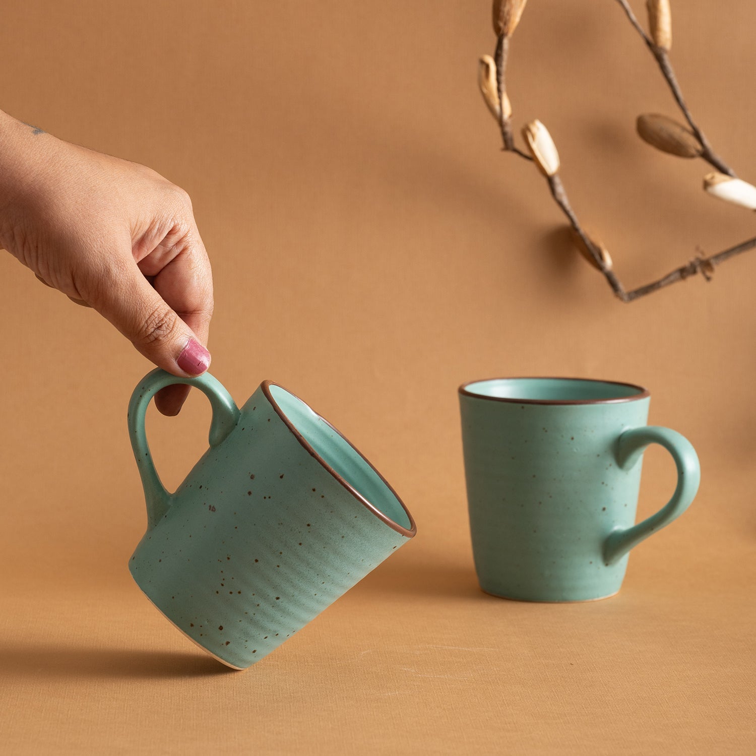 Handmade Ceramic Tea / Coffee Mugs, Set of 2, Ocean Green
