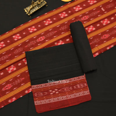 Red Pure Cotton Sambalpuri Dress Material & Dupatta