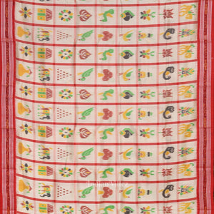 White Red Nabakothi Odisha Ikat Khandua Silk Saree