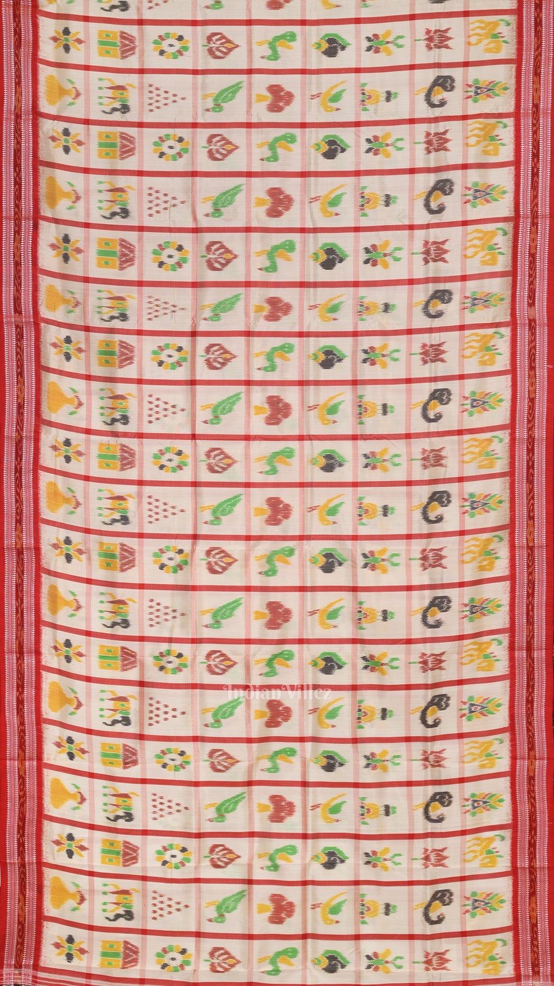 White Red Nabakothi Odisha Ikat Khandua Silk Saree