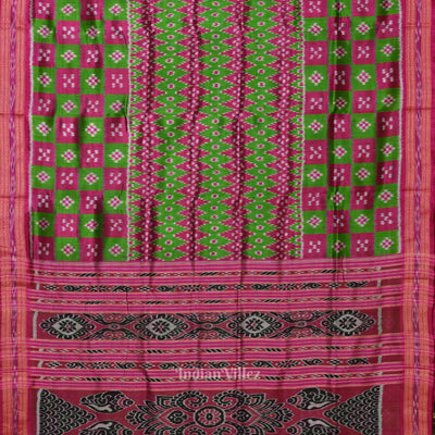 Green Pink Pasapali Odisha Ikat Khandua Silk Saree