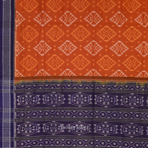 Orange Navy Blue Odisha  Sambalpuri Pure Cotton Saree