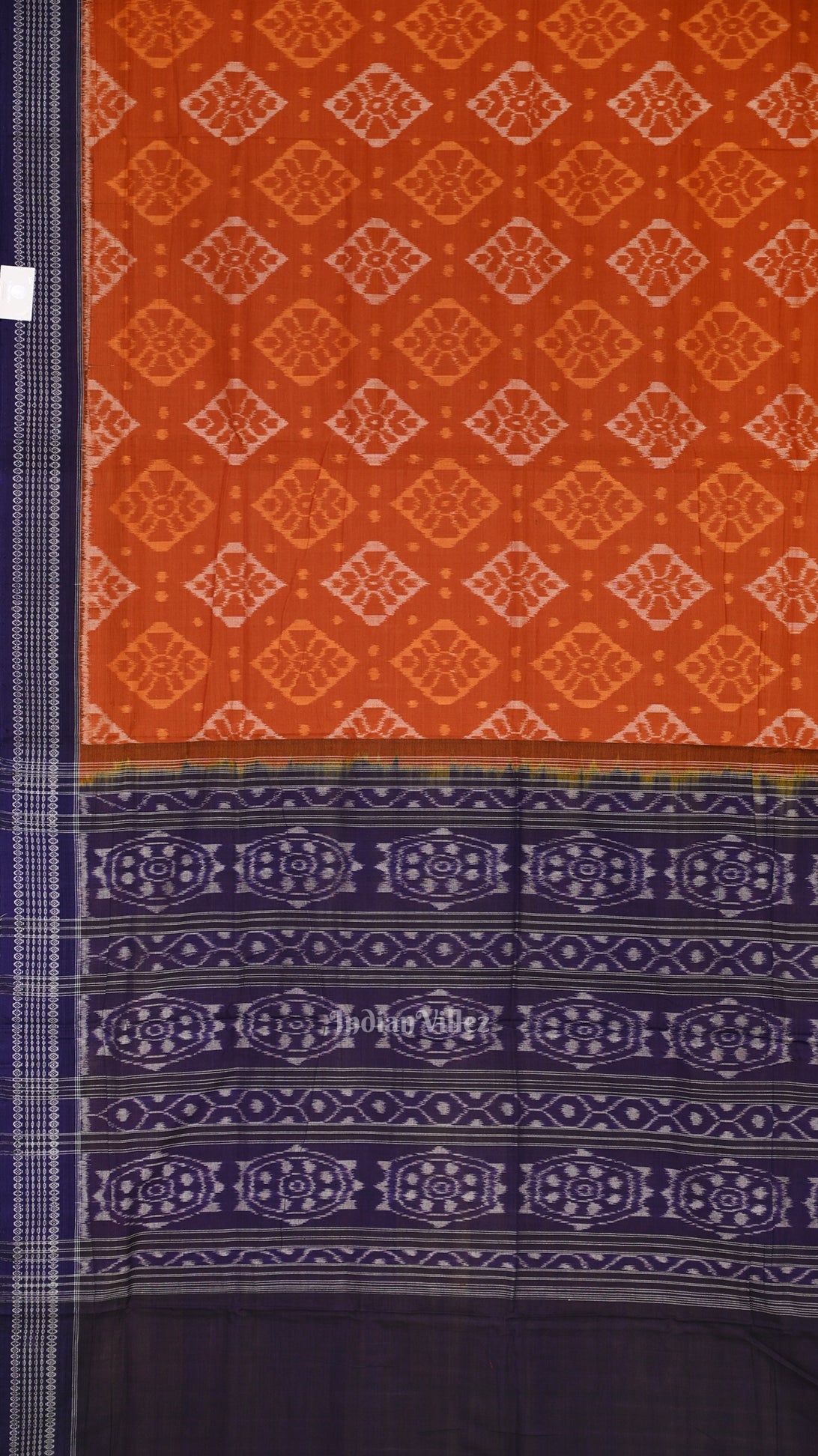 Orange Navy Blue Odisha  Sambalpuri Pure Cotton Saree