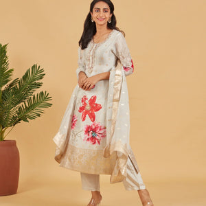 Ivory Grey Festive Kurta Set
