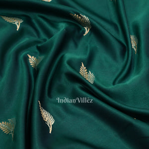Dark Bottle Green Banarasi with Silver Satin Silk Saree
