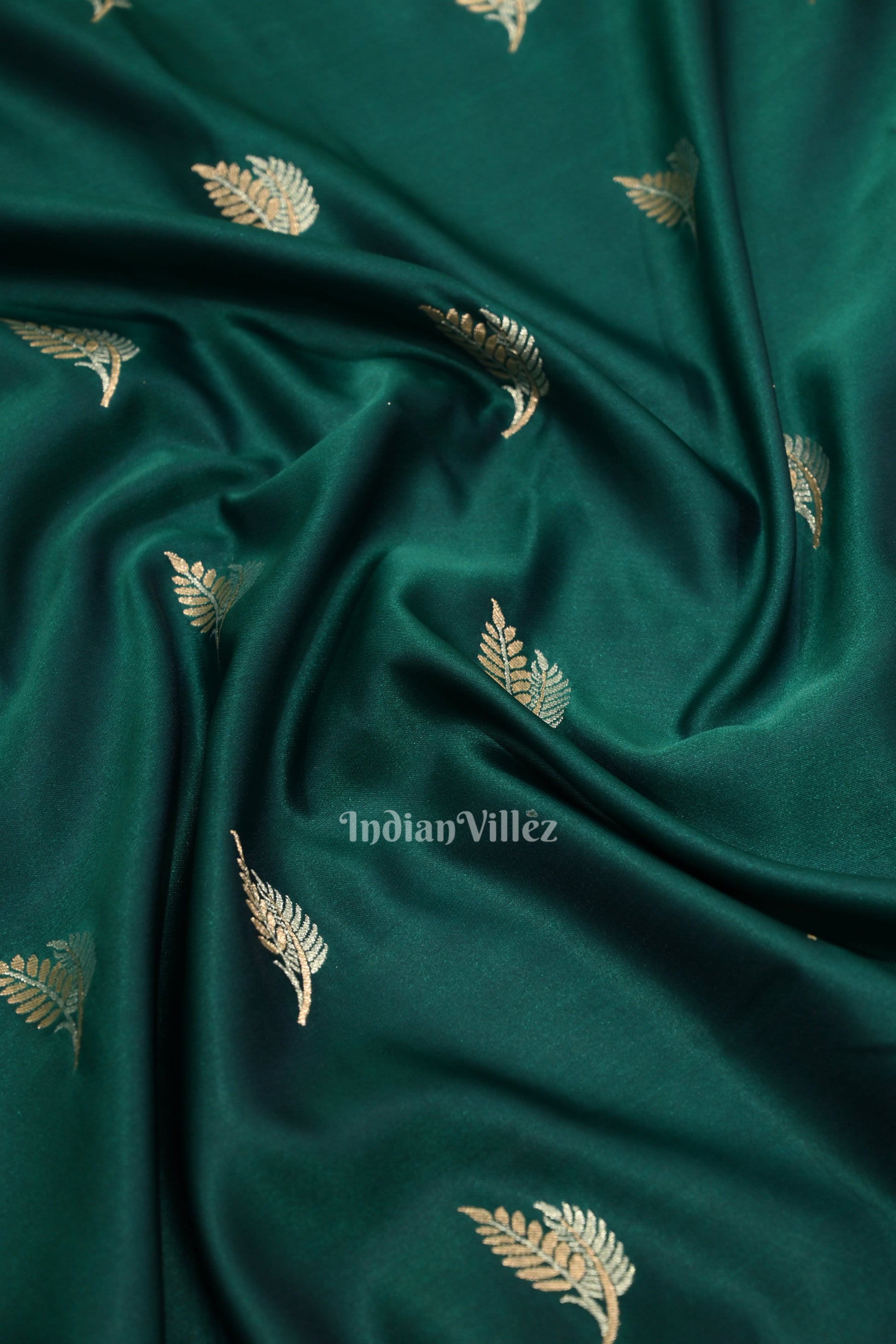 Dark Bottle Green Banarasi with Silver Satin Silk Saree