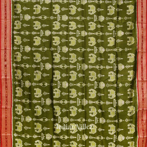 Green Elephant Theme Odisha Ikat Khandua Silk Saree