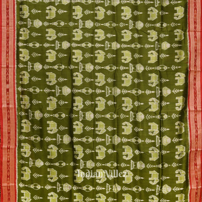 Green Elephant Theme Odisha Ikat Khandua Silk Saree