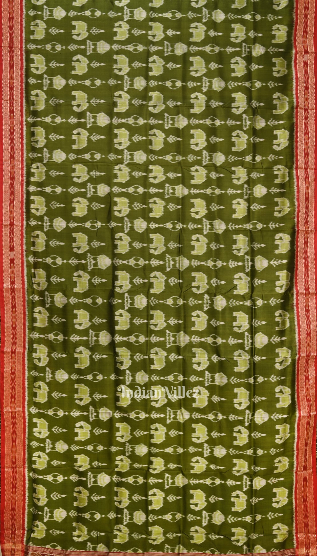 Green Elephant Theme Odisha Ikat Khandua Silk Saree