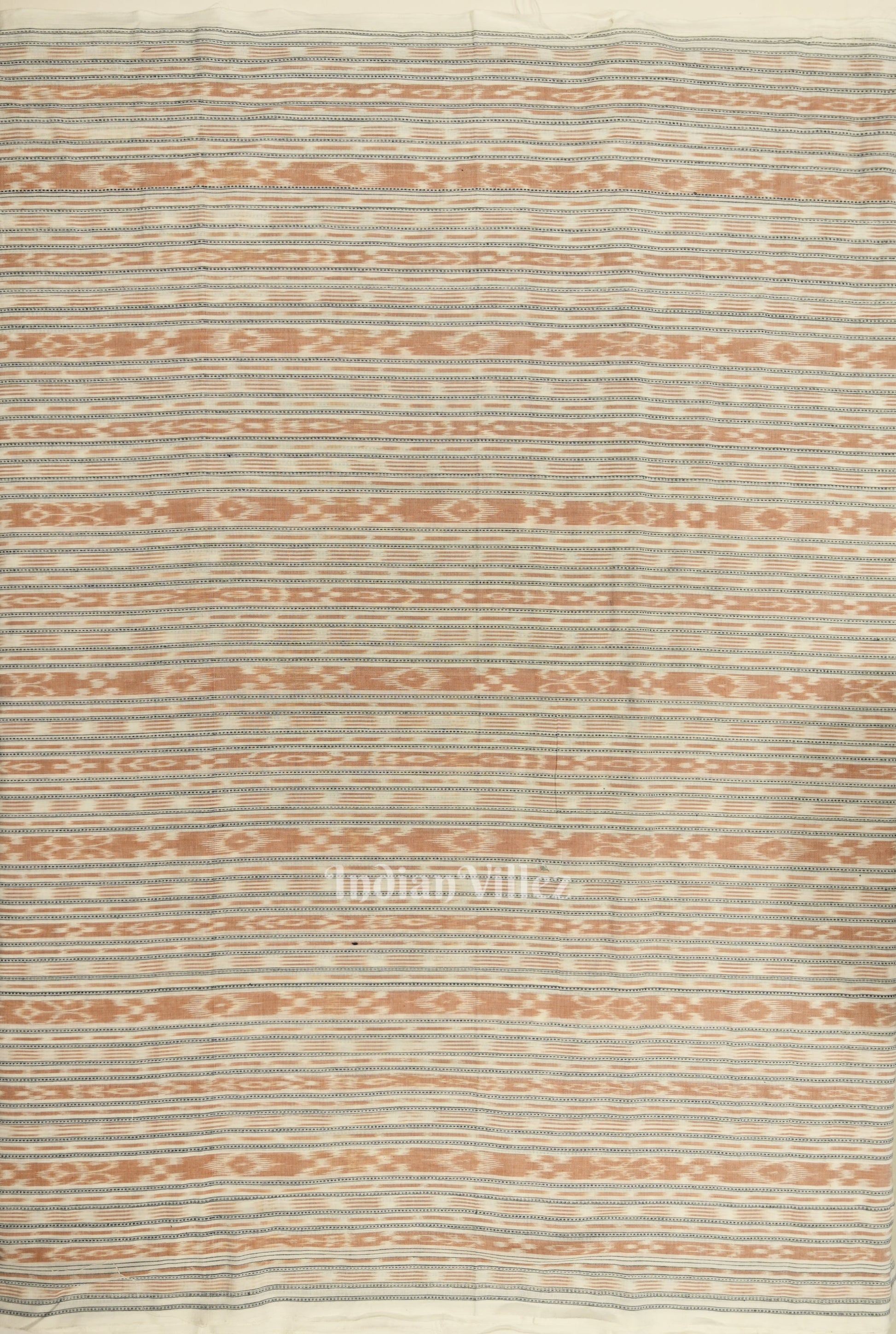 White Brown Stripes Sambalpuri Odisha Ikat Cotton Fabric