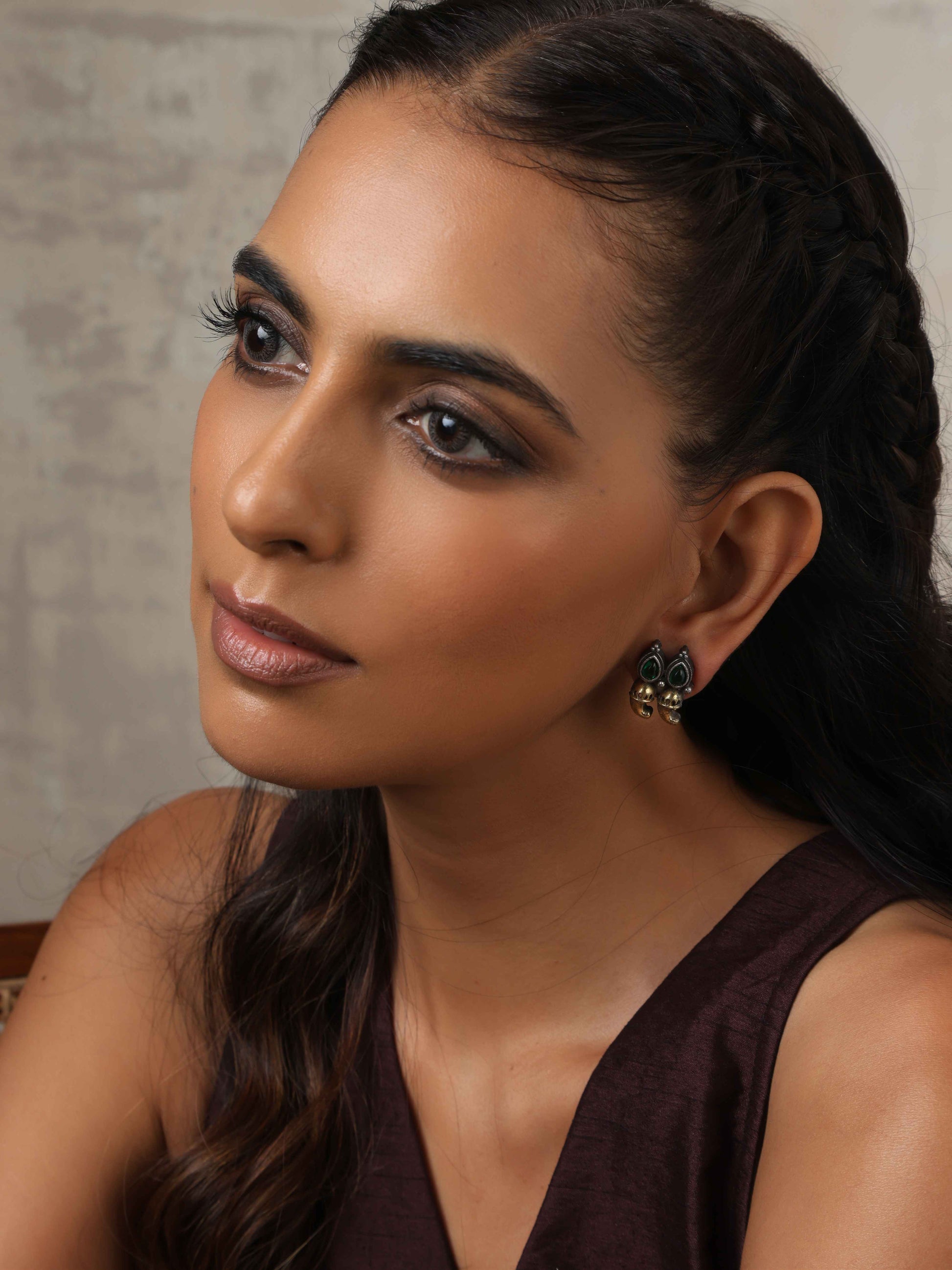 trueBrowns Silver Gold Tone Stud Earrings