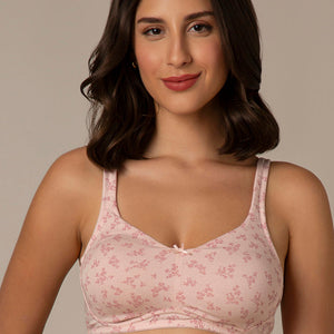 Dreamy comfort Non-Padded Non-Wired Cotton Bra - Pink Floral Print
