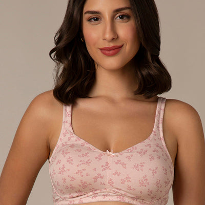 Dreamy comfort Non-Padded Non-Wired Cotton Bra - Pink Floral Print