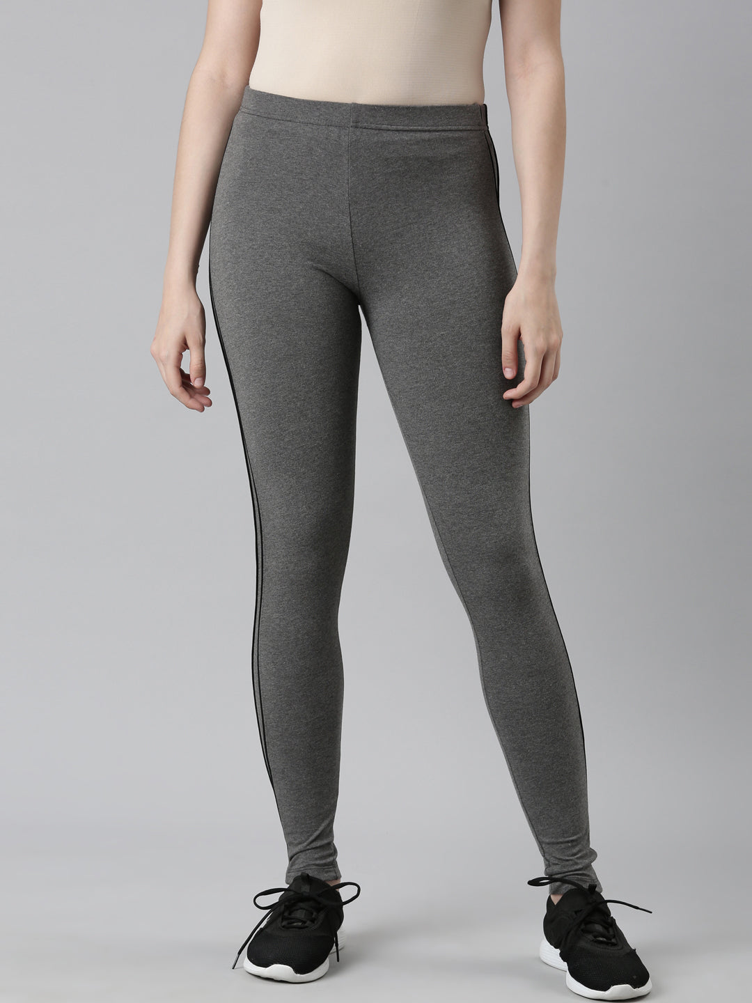 Women Solid Antra Melanges Side Stripe Active Leggings