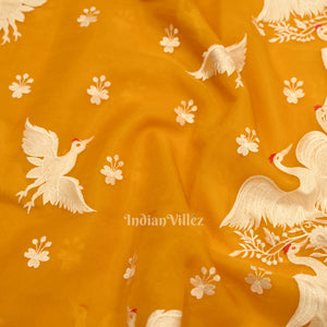 Mustard Yellow Parsi Gara Floral Motif Hand Embroidered Saree