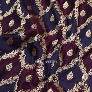 Purple Navy Blue Rangkat Mashru Satin Silk Banarasi Saree