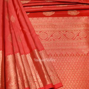 Deep Red Pure Brocade with Golden Broder Bridal Kanjivaram Silk Saree