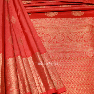 Deep Red Pure Brocade with Golden Broder Bridal Kanjivaram Silk Saree