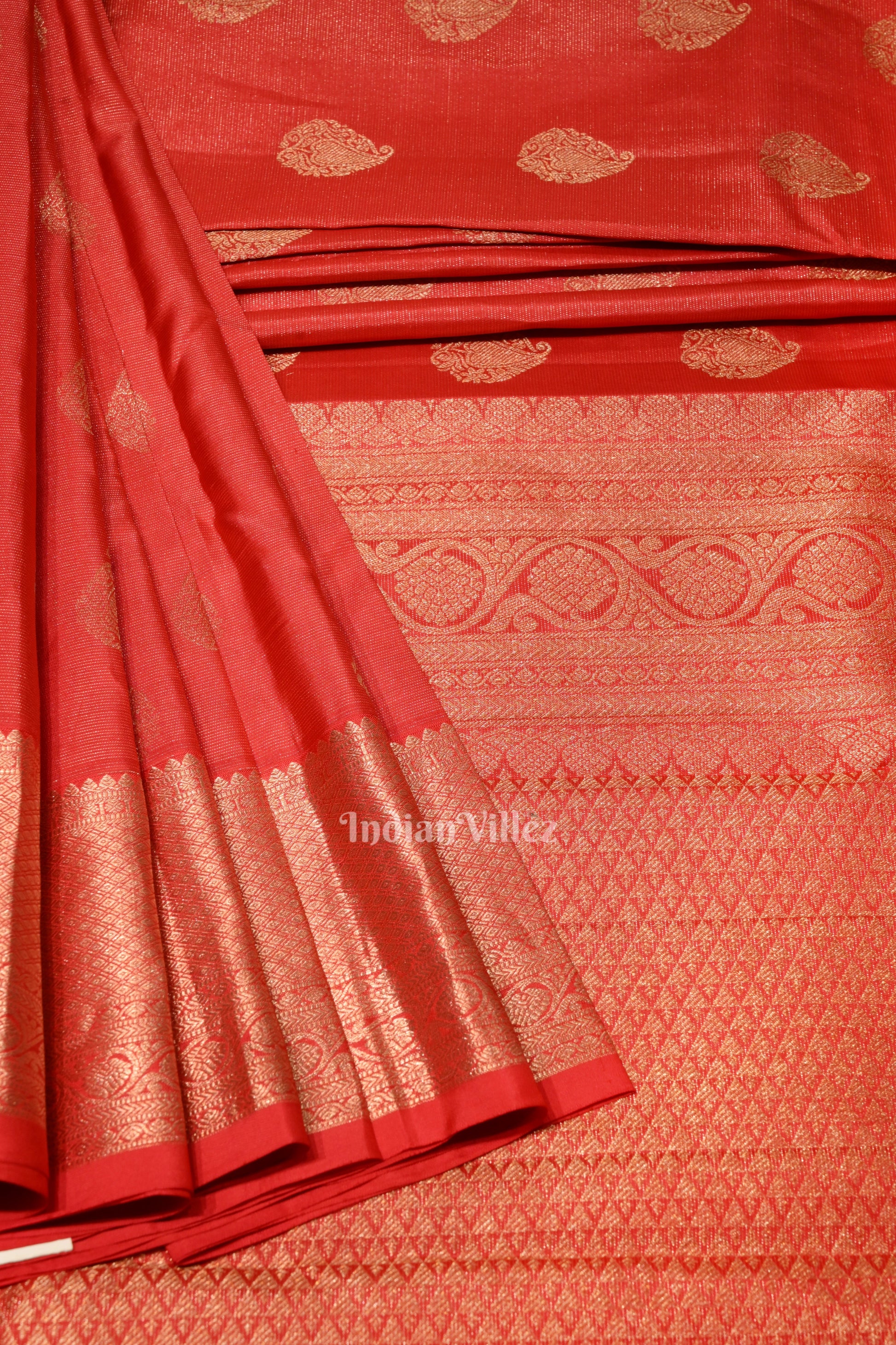 Deep Red Pure Brocade with Golden Broder Bridal Kanjivaram Silk Saree
