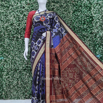 Blue Maroon Fish Motif Odisha Handloom Sambalpuri Silk Saree