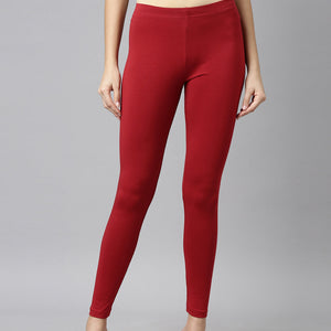 Women Solid Cherry Mid Rise Slim Fit Ankle Length Leggings - Tall