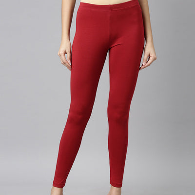Women Solid Cherry Mid Rise Slim Fit Ankle Length Leggings - Tall