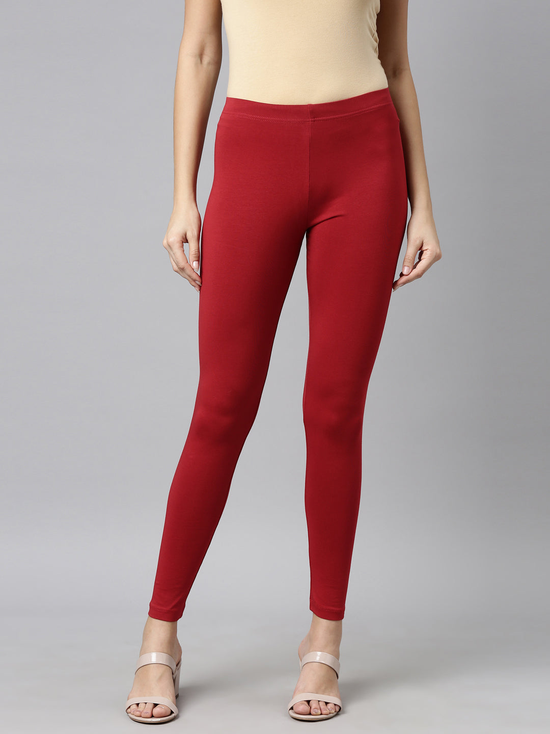 Women Solid Cherry Mid Rise Slim Fit Ankle Length Leggings - Tall