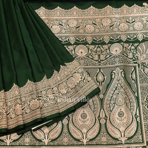 Bottle Green  Pure  Soft Mashru Satin Silk Banarasi Saree