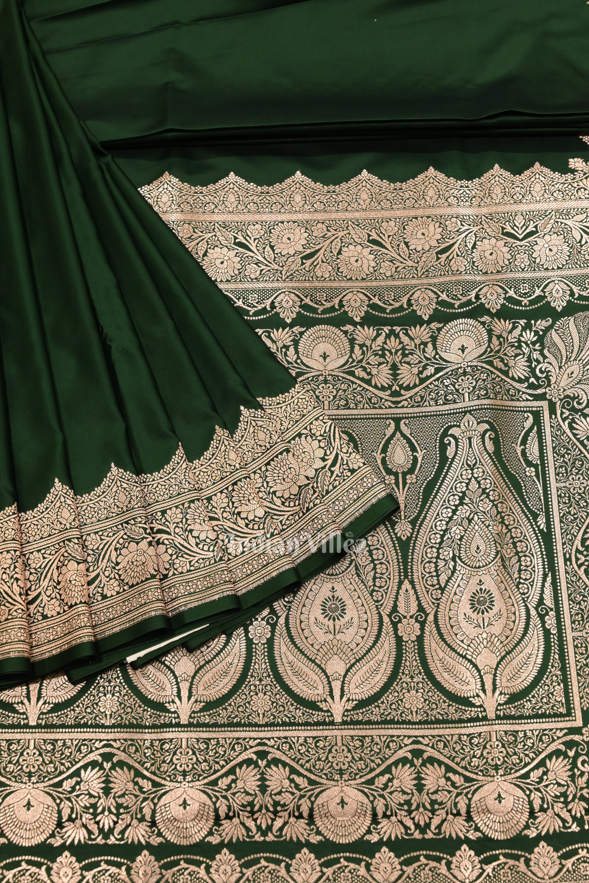 Bottle Green  Pure  Soft Mashru Satin Silk Banarasi Saree