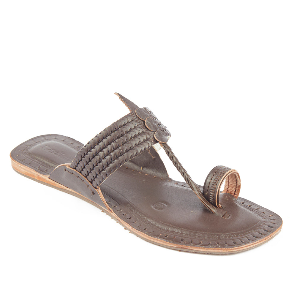 Brown Handstitched Leather Kolhapuri Women Slipper