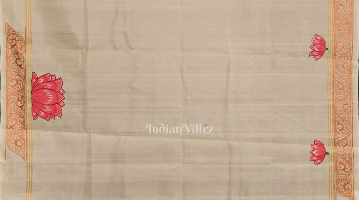 Coffee Navaratri Durga Puja Theme Hand-Painted Pattachitra Saree