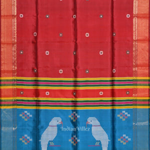 Red Blue Pure Bishnupuri Silk Saree