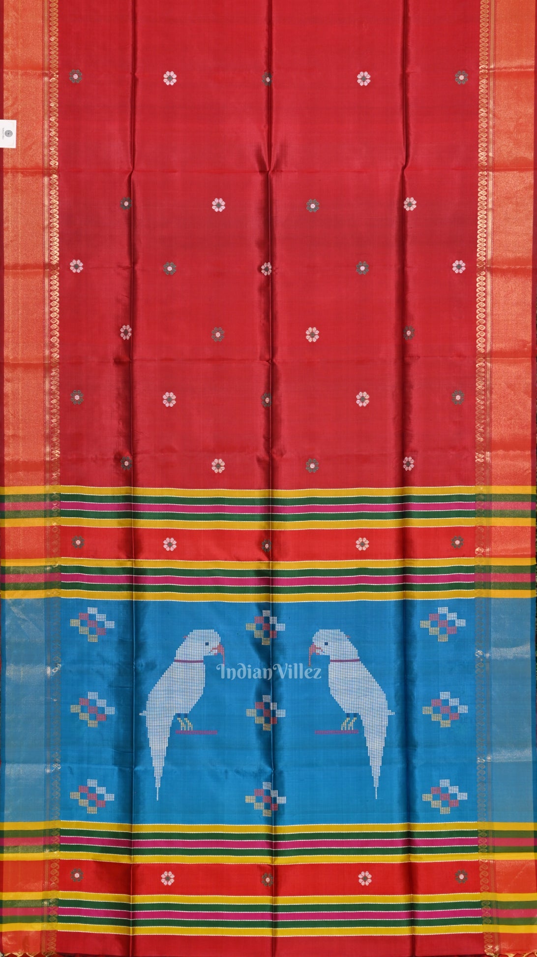 Red Blue Pure Bishnupuri Silk Saree