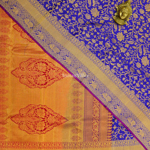 Blue With Pink Pure Kanjivaram Silk Saree