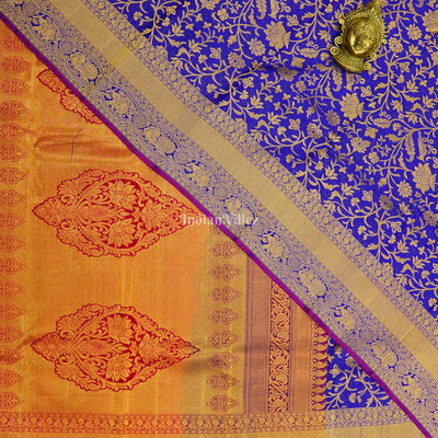 Blue With Pink Pure Kanjivaram Silk Saree