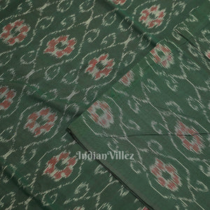 Green Floral Theme Sambalpuri Ikat Cotton Fabric