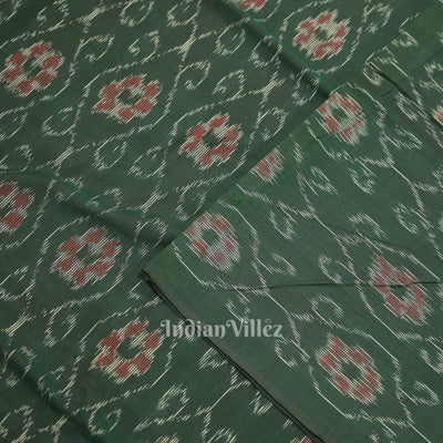 Green Floral Theme Sambalpuri Ikat Cotton Fabric