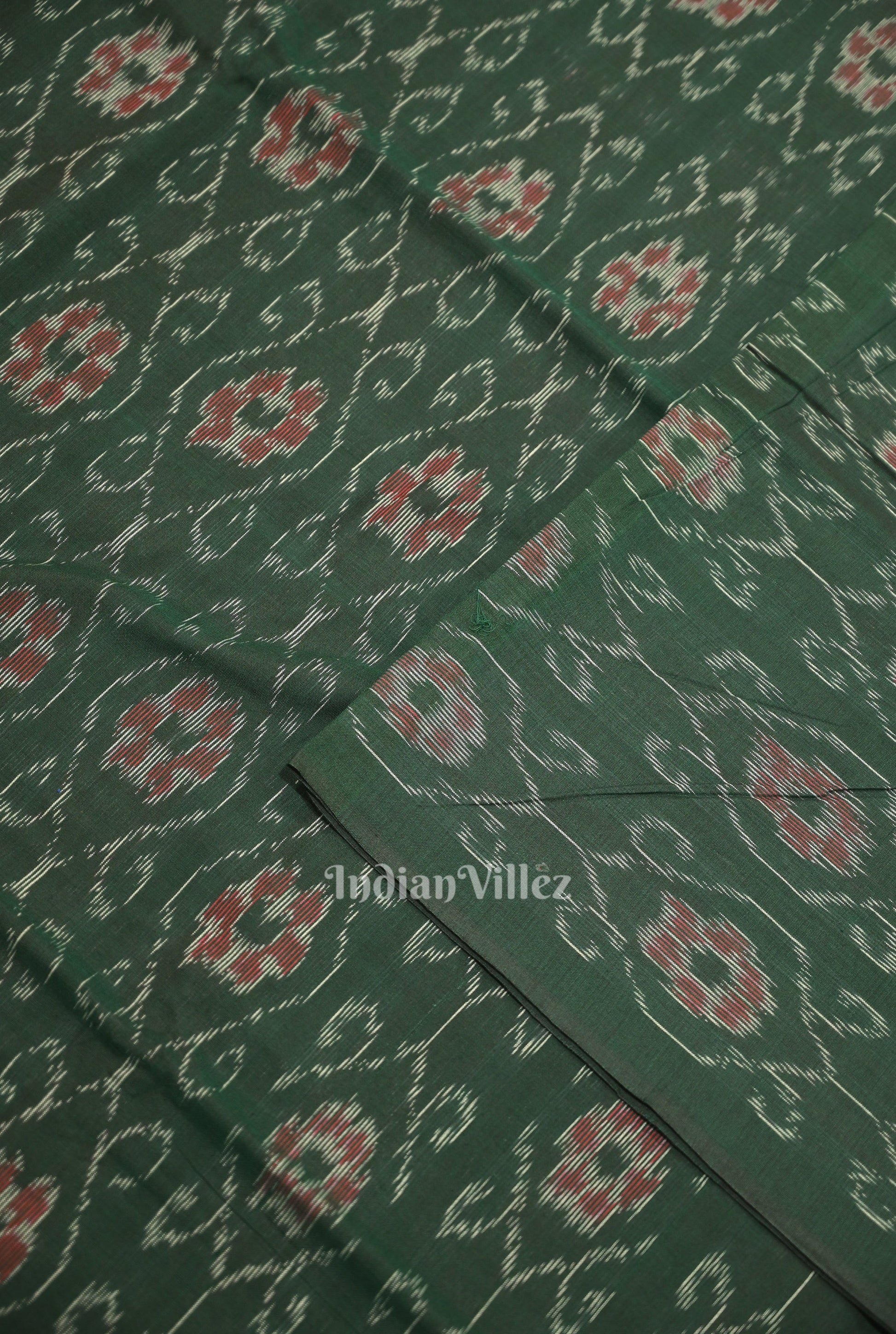 Green Floral Theme Sambalpuri Ikat Cotton Fabric