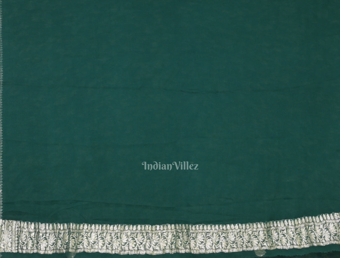 Dark Green Pure Khaddi Chiffon Banarasi Saree