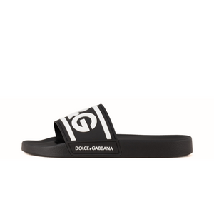 Dolce & Gabbana Beachwear Sliders DG Logo Black White
