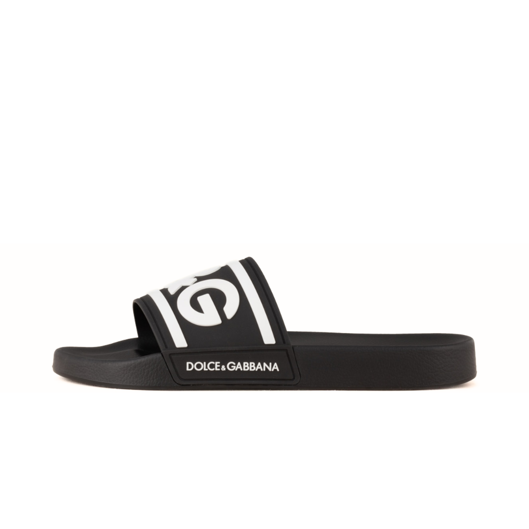 Dolce & Gabbana Beachwear Sliders DG Logo Black White