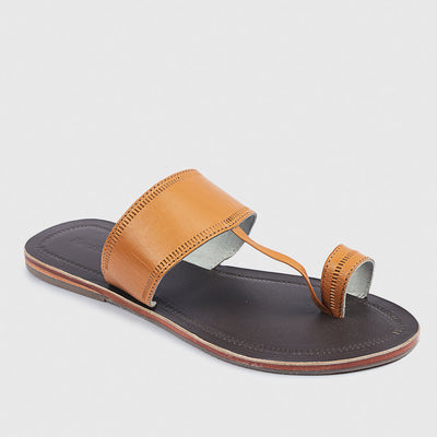 Brown & Yellow Handstitched Leather Kolhapuri Men Sandal