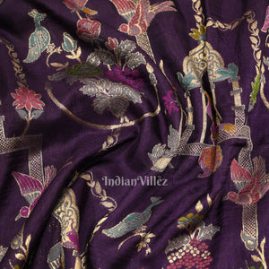 Violet Brocade Tussar Khaddi Georgette Banarasi  Saree