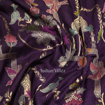 Violet Brocade Tussar Khaddi Georgette Banarasi  Saree