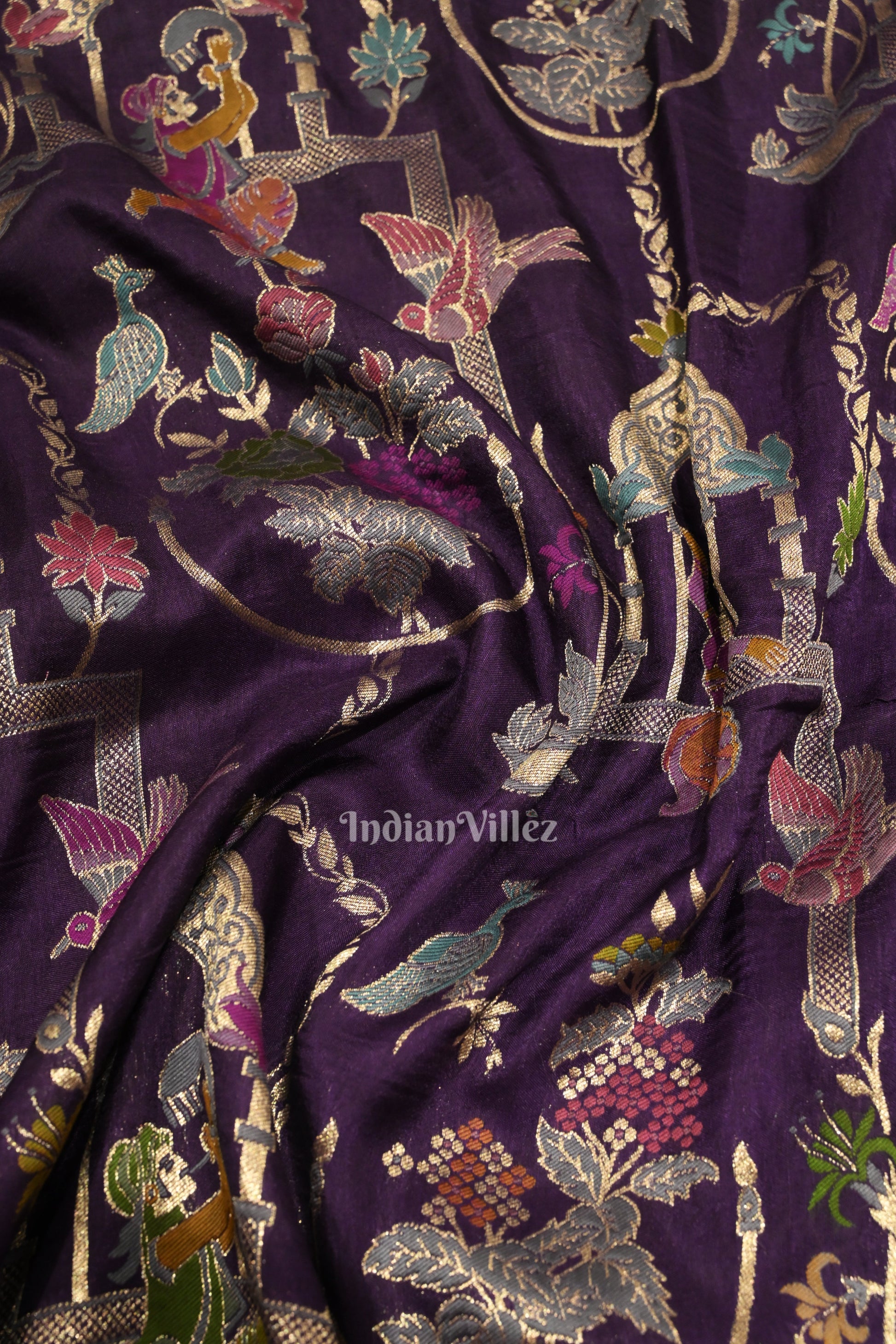 Violet Brocade Tussar Khaddi Georgette Banarasi  Saree