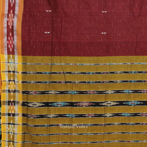 Maroon Yellow Odisha Ikat Maniabandha Cotton Saree